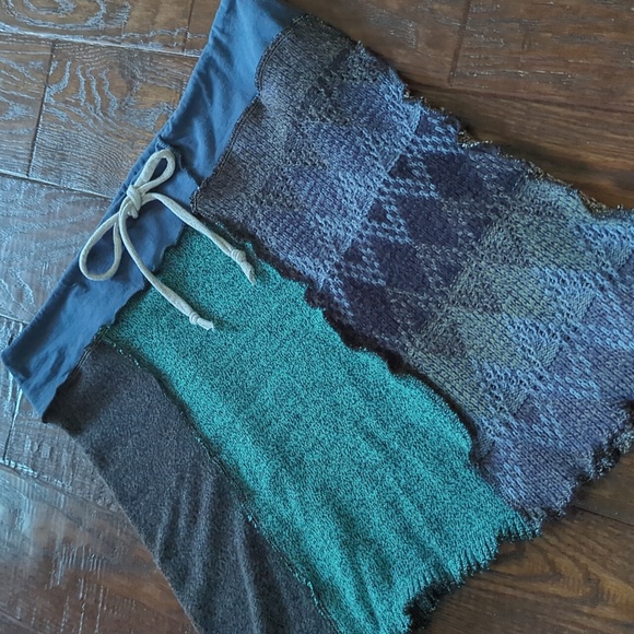 Etsy Dresses & Skirts - ETSY MOJOWEAR I Blue & Green Upcycled Recycled Boho Drawstring Sweater Skirt, S